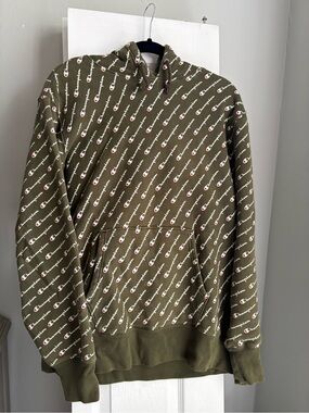 Vintage Champion Olive Green All-Over Logo Men's Hoodie